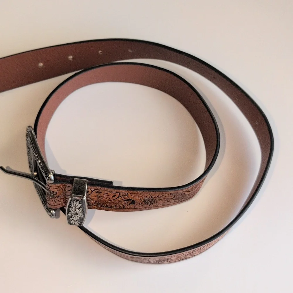 Brown Embossed Faux Leather Pleather Cowgirl Cowboy Western Tooled Belt